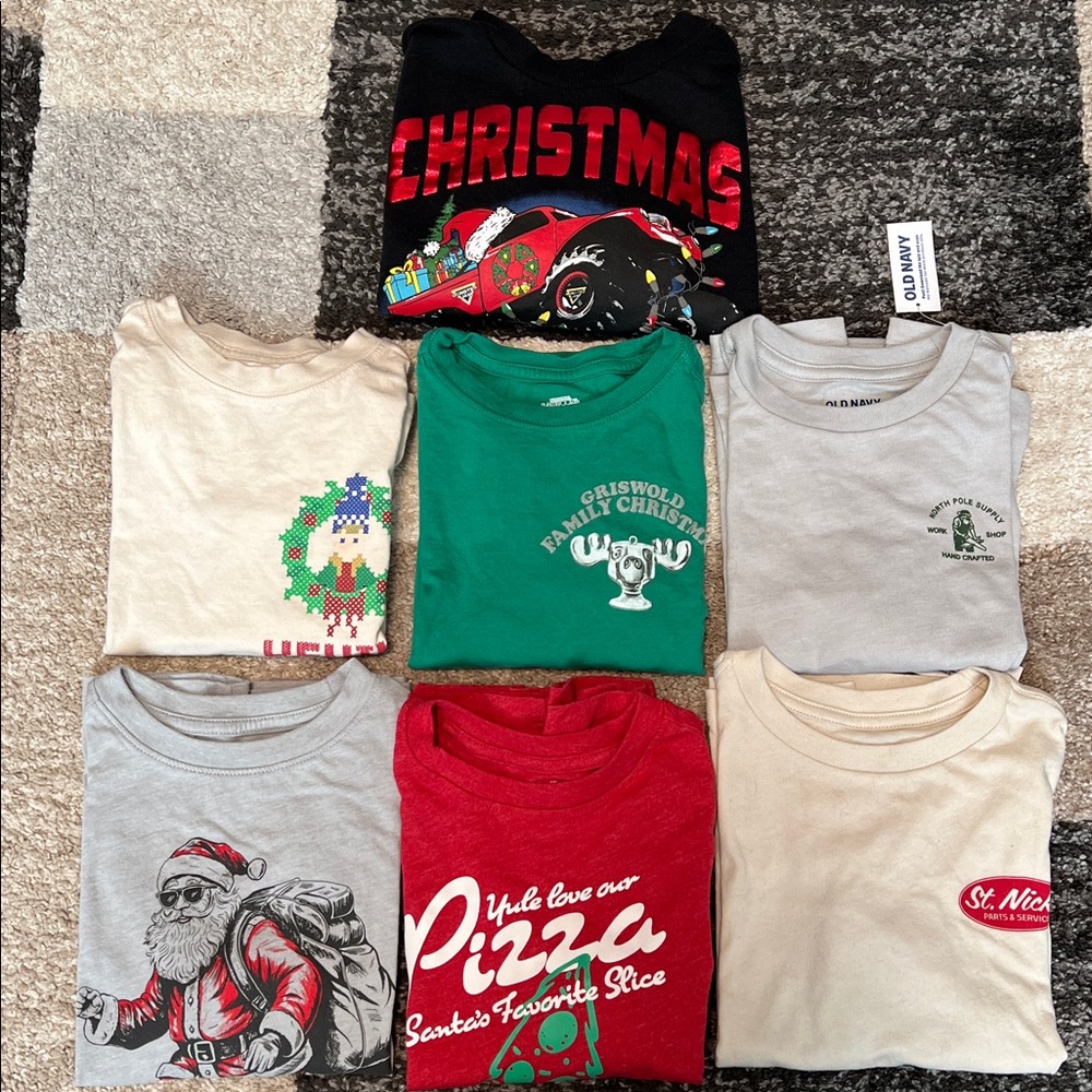 Boys’ Christmas t-shirts, size 4/5 and 5 EUC / NWT! Monster Jam, Home Alone!